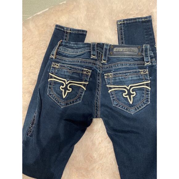 Rock Revival Women's Distressed Pearl Skinny Contrast Stitching Jeans Size 24 - Picture 3 of 4